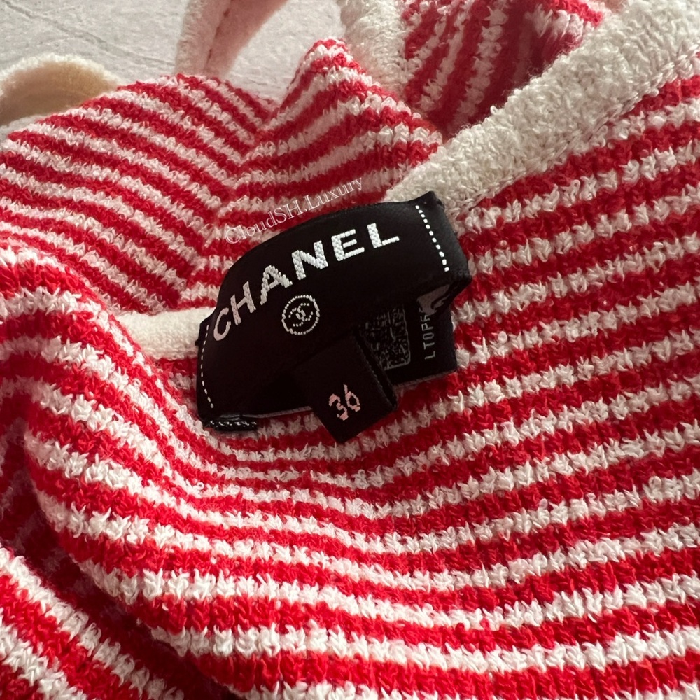 Auth Chanel 23C P74168 CC Logo Red White Tank Top - Sz. 36 - Picture 4 of 8